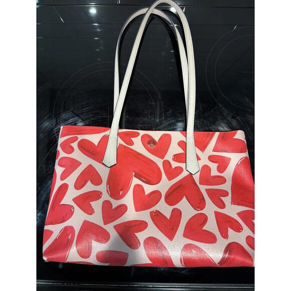 Kate Spade New York Molly Ever Fallen Large Tote Bag Heart Print, Pouch Pink Red - Picture 5 of 8